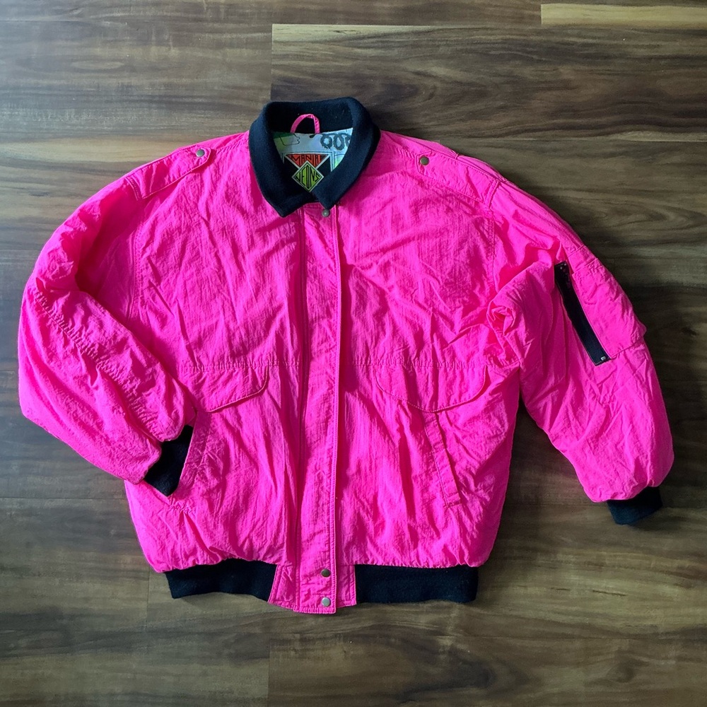 Vintage 80s Neons Mania Pink Nylon Bomber Jacket-M | Ski Jacket |Made in Korea - Picture 1 of 8